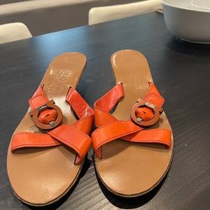 Ferragamo Orange leather kitten heel sandals Size 11